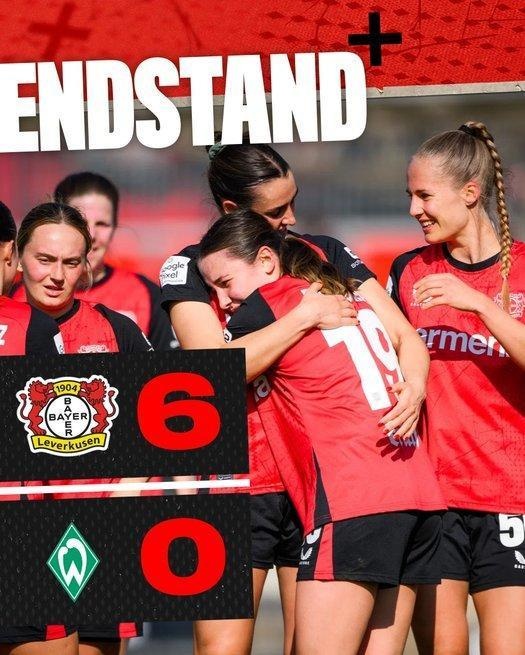 勒沃庫森女足6-0云達(dá)不來梅女足，沈夢露首發(fā)出場59分鐘