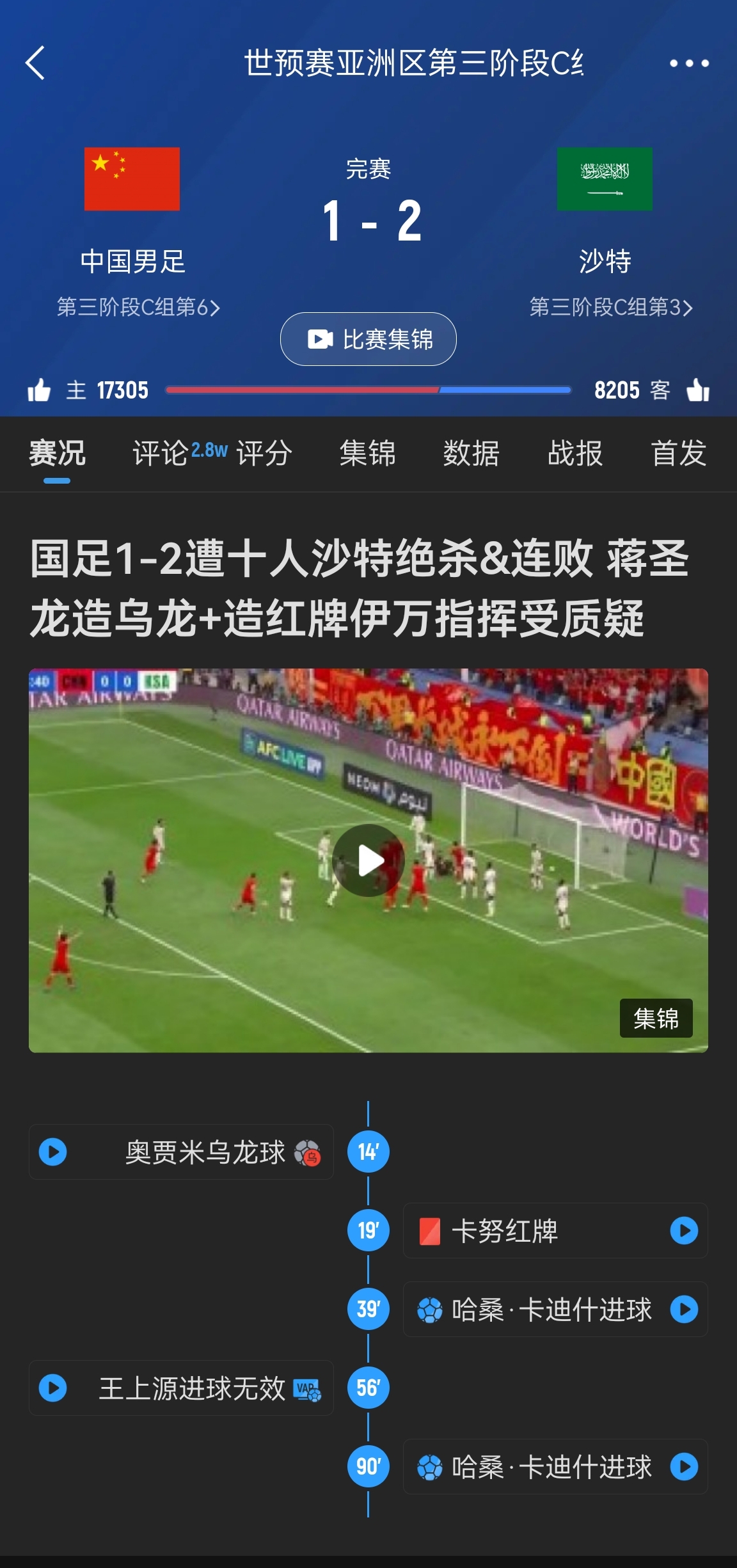 今天什么劇本？首戰(zhàn)沙特也是半場紅牌+蔣光太傷退，最后國足被翻