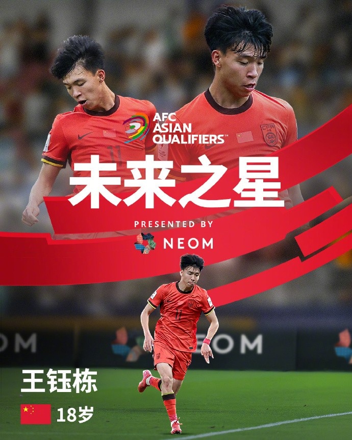 亞洲杯官方社媒發(fā)布王鈺棟個人海報：青年軍的旗幟，飄揚在前哨